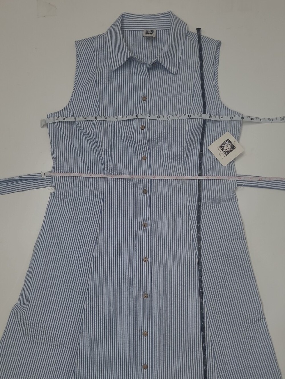 Anne Klein Calf Length Dress Striped Sleeveless Shirt Collared Button Up Front - Picture 9 of 16